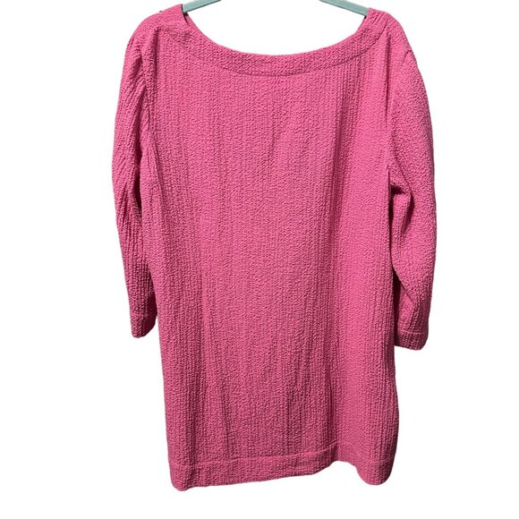 Soft Surroundings size L pink gauze textured split V 3/4 sleeve tunic top - Picture 3 of 7